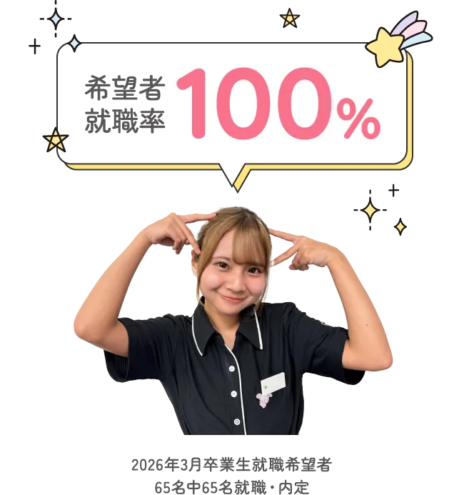 希望者就職率100%※2026年3月卒業生就職希望者 65名中65名就職・内定
